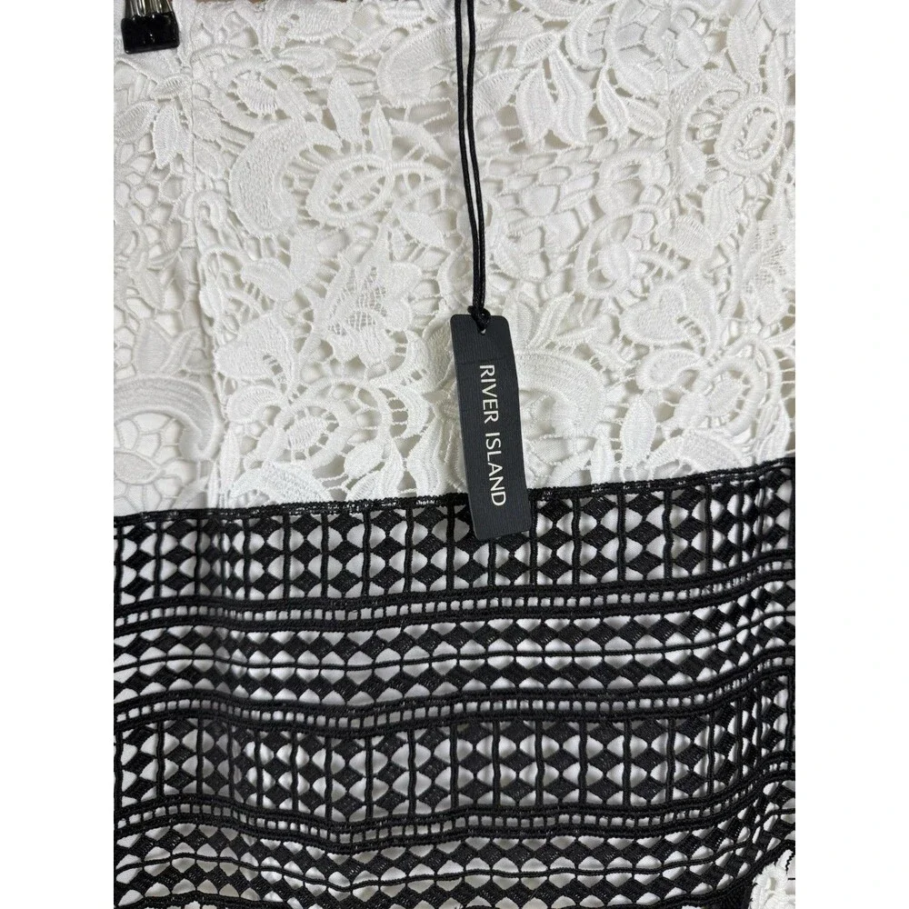 River Island‎ Vintage White/Black Lace Midi Skirt Women’s 16 NWT